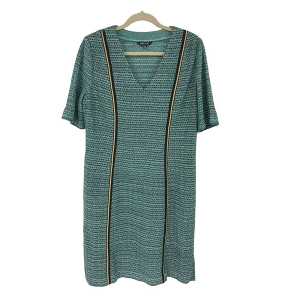 Misook Dresses & Skirts - Misook Womens Green Knit Short Sleeve V-Neck Dress size medium Gold embellished